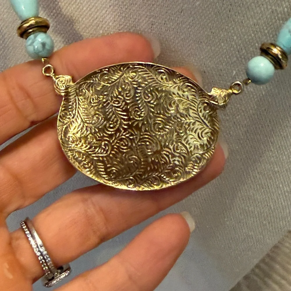 Vintage Turquoise Gold Bead Necklace - Women Jewelry - Picture 4 of 5